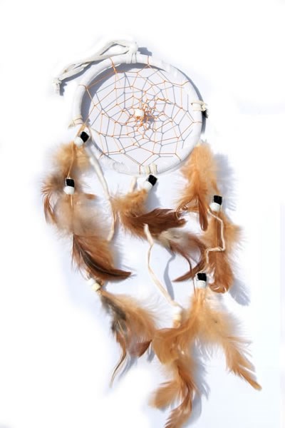 3 Strands Dream Catcher, white - natural feathers - The Wind Chime Shop ...