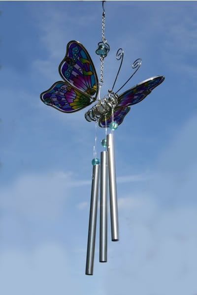 Butterfly with 3 Chimes, blue - The Wind Chime Shop Limited